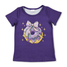 Load image into Gallery viewer, Short sleeves purple bow donut kids girls summer top