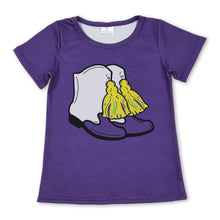 Load image into Gallery viewer, Short sleeves purple western boots kids girls summer top
