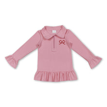 Load image into Gallery viewer, Pink bow embroidery kids girls ruffle zipper pullover