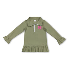 Load image into Gallery viewer, Long sleeves cotton ruffle bows kids girls zipper pullover