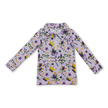 Load image into Gallery viewer, Lavender stripe crown kids girls Mardi Gras active pullover