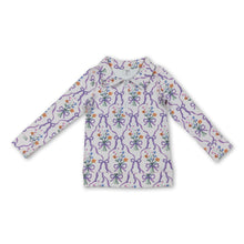 Load image into Gallery viewer, Purple bow floral kids girls zipper active yoga  pullover