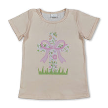 Load image into Gallery viewer, Short sleeves floral cross bow baby girls Easter shirt