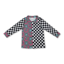Load image into Gallery viewer, Black plaid thunder western kids button down shirt