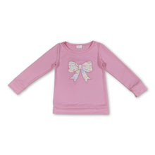 Load image into Gallery viewer, Pink long sleeves floral bow embroidery girls shirt