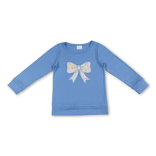 Load image into Gallery viewer, Light blue long sleeves floral bow embroidery girls shirt