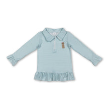 Load image into Gallery viewer, Long sleeves stripe dog embroidery ruffle girls zipper pullover