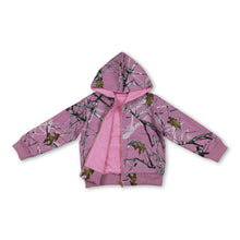 Load image into Gallery viewer, Pink camo long sleeves winter kids girls hooded jacket