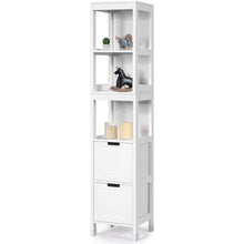 Load image into Gallery viewer, Bathroom Cabinet Tower with 2 Storage Drawers and 3 Shelves in White Wood Finish