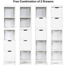 Load image into Gallery viewer, Bathroom Cabinet Tower with 2 Storage Drawers and 3 Shelves in White Wood Finish