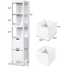 Load image into Gallery viewer, Bathroom Cabinet Tower with 2 Storage Drawers and 3 Shelves in White Wood Finish
