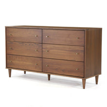 Load image into Gallery viewer, Farmhouse Rustic Walnut Mid Century 6 Drawer Dresser