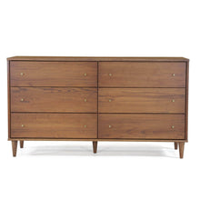 Load image into Gallery viewer, Farmhouse Rustic Walnut Mid Century 6 Drawer Dresser