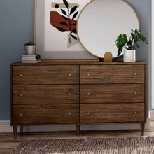 Load image into Gallery viewer, Farmhouse Rustic Walnut Mid Century 6 Drawer Dresser