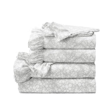Load image into Gallery viewer, King size Grey Ruffle Floral Polyester 6 Piece Sheet Set