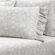 Load image into Gallery viewer, King size Grey Ruffle Floral Polyester 6 Piece Sheet Set