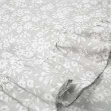 Load image into Gallery viewer, King size Grey Ruffle Floral Polyester 6 Piece Sheet Set