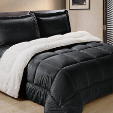 Load image into Gallery viewer, Twin Size 2 Piece Ultra Soft Sherpa Wrinkle Resistant Comforter Set in Black
