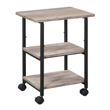 Load image into Gallery viewer, Modern Industrial Black Metal Grey Wood Printer Stand Shelf Cart