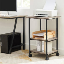 Load image into Gallery viewer, Modern Industrial Black Metal Grey Wood Printer Stand Shelf Cart