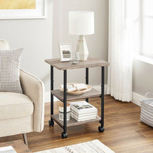 Load image into Gallery viewer, Modern Industrial Black Metal Grey Wood Printer Stand Shelf Cart