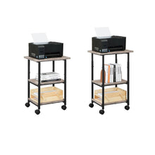 Load image into Gallery viewer, Modern Industrial Black Metal Grey Wood Printer Stand Shelf Cart
