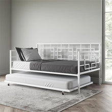 Load image into Gallery viewer, Contemporary White Metal Daybed Frame with Twin Pull-Out Trundle Bed