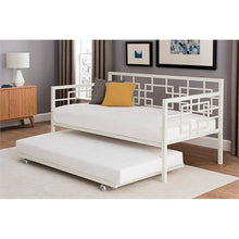 Load image into Gallery viewer, Contemporary White Metal Daybed Frame with Twin Pull-Out Trundle Bed
