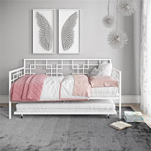 Load image into Gallery viewer, Contemporary White Metal Daybed Frame with Twin Pull-Out Trundle Bed