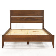 Load image into Gallery viewer, Queen Size Rustic Walnut Mid Century Slatted Platform Bed