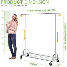Load image into Gallery viewer, Heavy Duty Metal Clothing Garment Rack with Lockable Wheels - 450 lbs. Capacity
