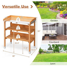 Load image into Gallery viewer, Solid Wood Outdoor Garden Bench Table with Bottom Storage Shelves and Metal Top