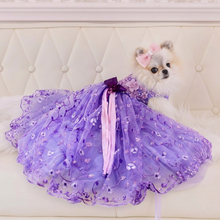 Load image into Gallery viewer, Luxury Purple Princess Dog Dress Floral Lace Tulle Wedding Gown for Small Dogs
