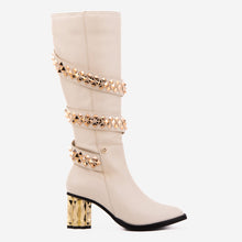 Load image into Gallery viewer, The Gladiator Cream Leather Knee High Women Boot