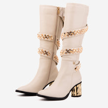 Load image into Gallery viewer, The Gladiator Cream Leather Knee High Women Boot
