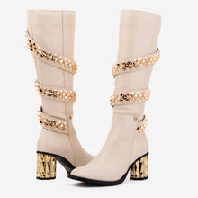 Load image into Gallery viewer, The Gladiator Cream Leather Knee High Women Boot