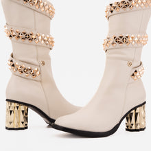 Load image into Gallery viewer, The Gladiator Cream Leather Knee High Women Boot