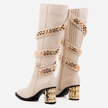 Load image into Gallery viewer, The Gladiator Cream Leather Knee High Women Boot