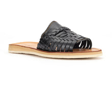 Load image into Gallery viewer, Huarache Peep-Toe Slides Black