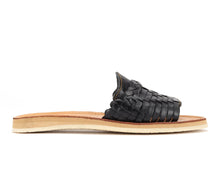 Load image into Gallery viewer, Huarache Peep-Toe Slides Black