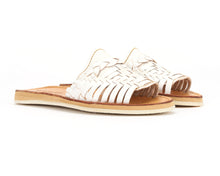 Load image into Gallery viewer, Huarache Peep-Toe Slides White