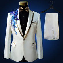 Load image into Gallery viewer, Blue Embroidered Slim Fit Blazer 4 Pcs Suit Men's