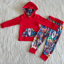 Load image into Gallery viewer, Red long sleeve pocket shirt pantskids boutique hoodie outfit