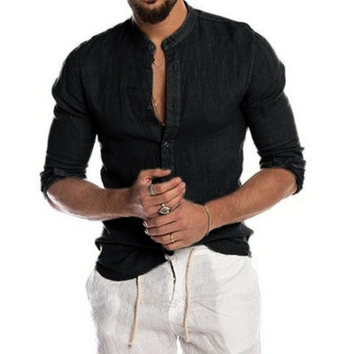Cotton Linen Shirt Short Sleeve Casual Men's