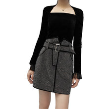 Load image into Gallery viewer, Black Sheepskin Skirt With Rhinestones Women's