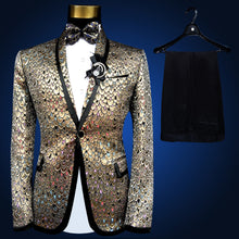 Load image into Gallery viewer, Blue Embroidered Slim Fit Blazer 4 Pcs Suit Men's