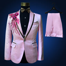 Load image into Gallery viewer, Blue Embroidered Slim Fit Blazer 4 Pcs Suit Men's
