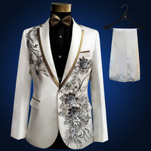Load image into Gallery viewer, Blue Embroidered Slim Fit Blazer 4 Pcs Suit Men's