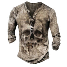 Load image into Gallery viewer, Skull Henley Print Long Sleeve Tshirts Men's