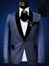 Load image into Gallery viewer, Blue Embroidered Slim Fit Blazer 4 Pcs Suit Men's